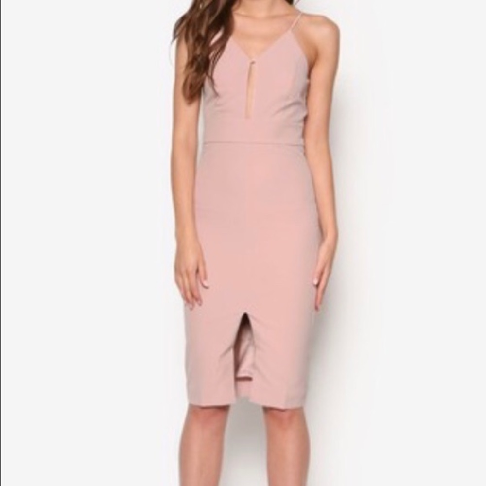 Bardot Dusty pink midi dress. Front slit detail.